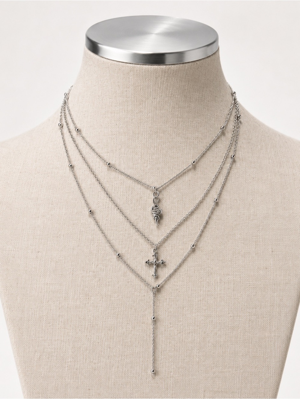 🐍✝️ Claire’s Burnished Silver Cross & Snake Multi-Strand Y Necklace | NWT